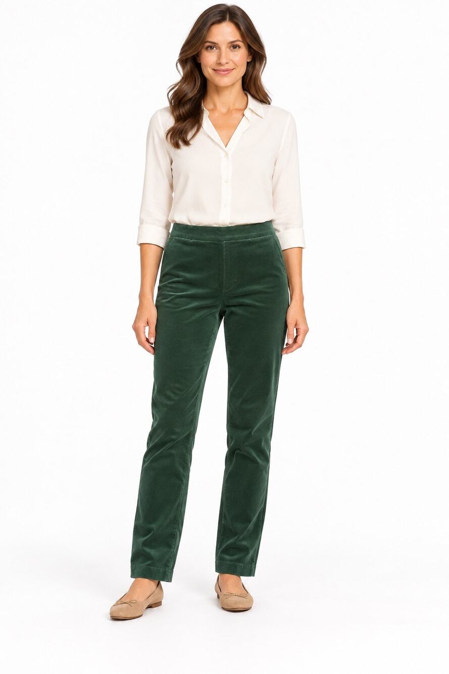 Talbots Petite Forest Green Velveteen Straight Leg Pants Size 2P Office Holiday